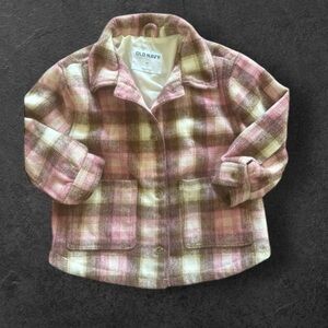 OLD NAVY EUC GIRLS PINK BROWN PLAID JACKET COAT FALL CASUAL WINTER BUTTON SZ 4T